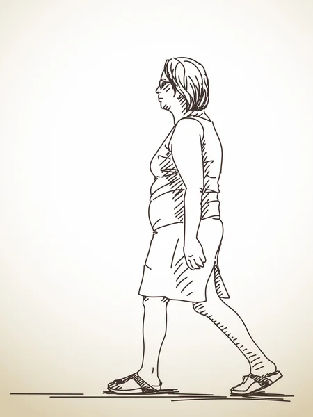 Croquis de la femme qui marche — Image vectorielle