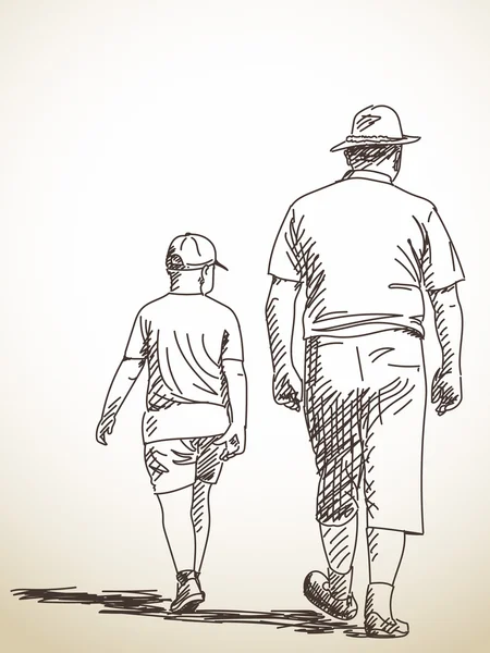 Mann und Junge zu Fuß — Stockvektor