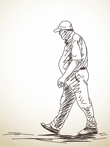 Sketch walking man from back hand drawn Royalty Free Vector