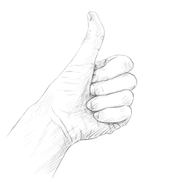 Mano con boceto de pulgar hacia arriba — Vector de stock