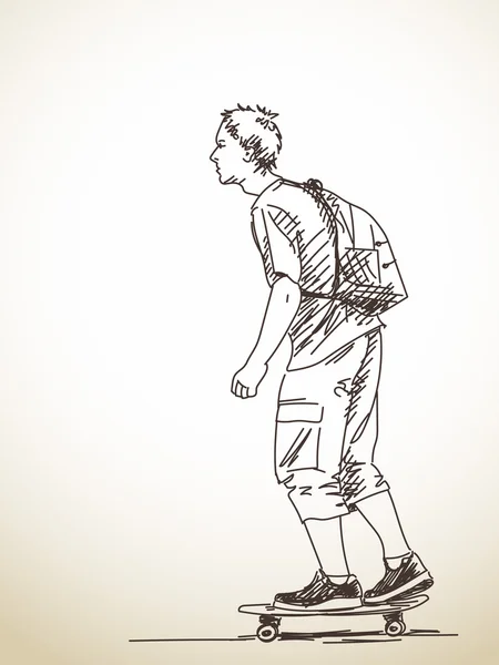 十几岁男孩玩滑板 — 图库矢量图片