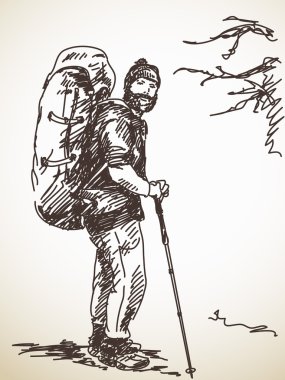 Büyük sırt çantası ile trekking erkek kroki