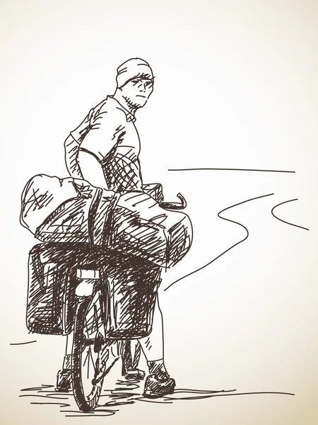 草绘的长途骑自行车的人 — 图库矢量图片