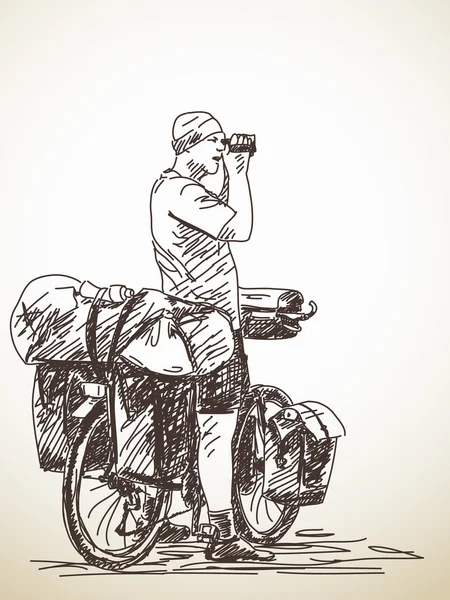 Croquis du cycliste de longue distance — Image vectorielle