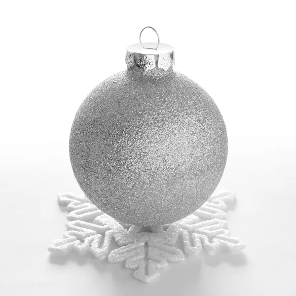 White Christmas Ball and Decorative Snowflake on the White Background — Stock Photo, Image