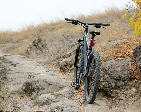 Mountainbike auf dem schönen herbstlichen steinigen Trail — Stockfoto