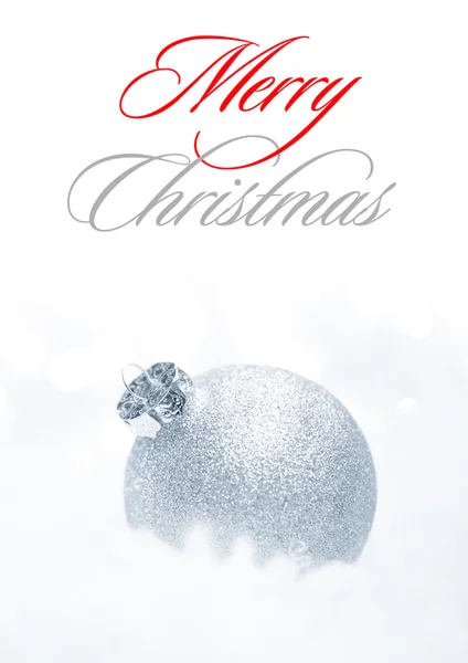 Christmas Decoration with White Ball in the Snow on the White Background. Greeting Card — Stock Photo, Image