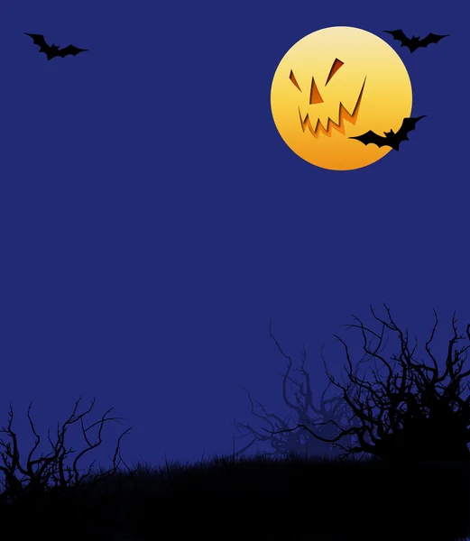 Halloween Night With Scary Moon Face — Stock Photo, Image