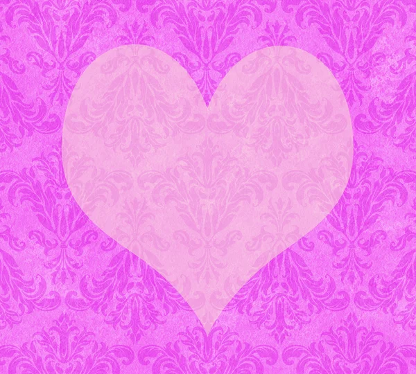 Valentine srdce na vybledlé Hot Pink Damask — Stock fotografie