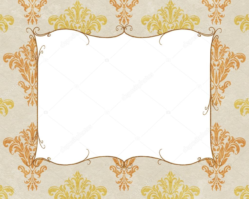 Chic Frame Copy Space on White and Gold Damask