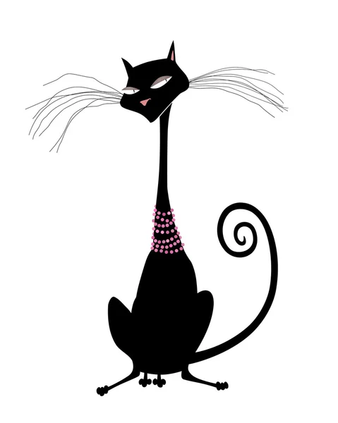 Black Cat in Pearls Isolated on White — Stock Photo, Image