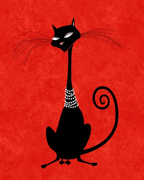 Black Cat in Pearls — Stock Photo, Image