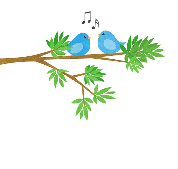 Dois passarinhos em um ramo de árvore Imagem De Stock