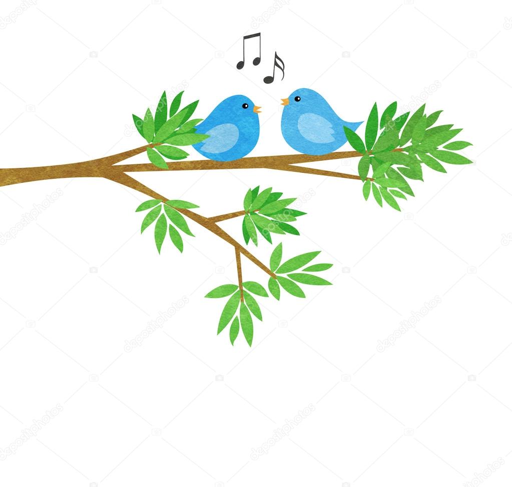 Two Little Birds on a Tree Branch
