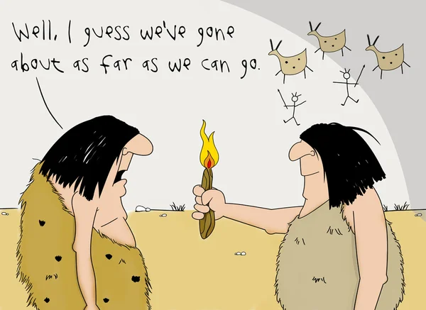 Humorous Cartoon of the Discovery of Fire — Stock Photo, Image