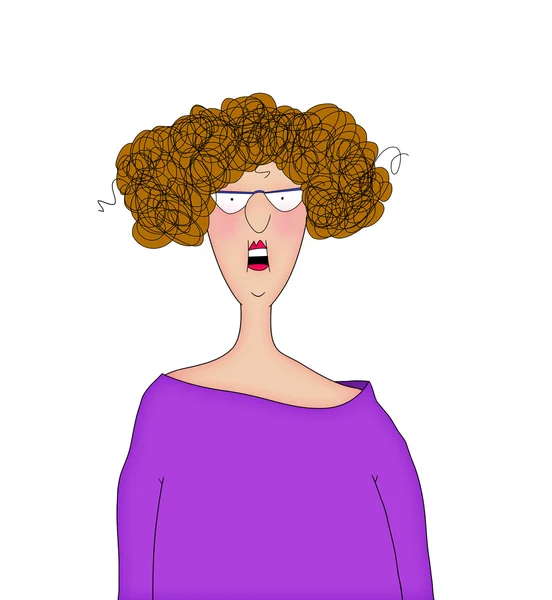 Lustige Cartoon-Dame mit erschrecktem Gesichtsausdruck — Stockfoto