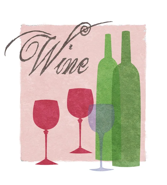 様式化されたワイングラスとボトル グラフィック — ストック写真