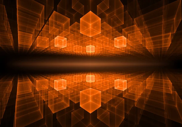 Orange Cubic Geometrical Horizon With Rays Of Light — Stock Photo, Image