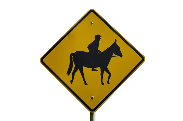 Horse rider traffic sign on yellow
