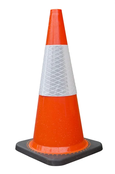 Cone de tráfego laranja brilhante isolado no fundo branco Fotos De Bancos De Imagens