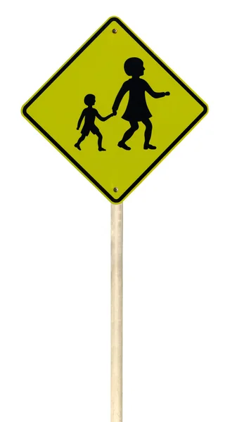 Children crossing roadsign isolated on white background — 图库照片