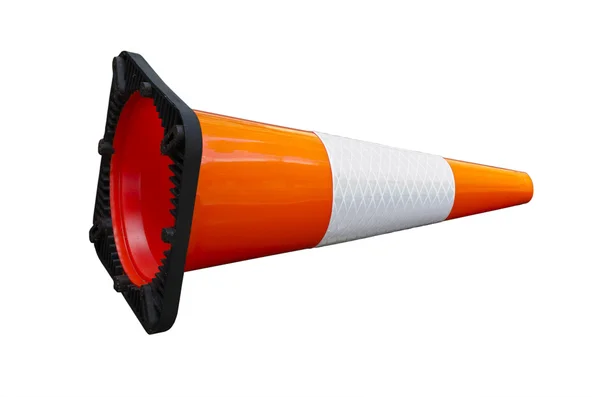 Knocked over bright orange traffic cone isolated