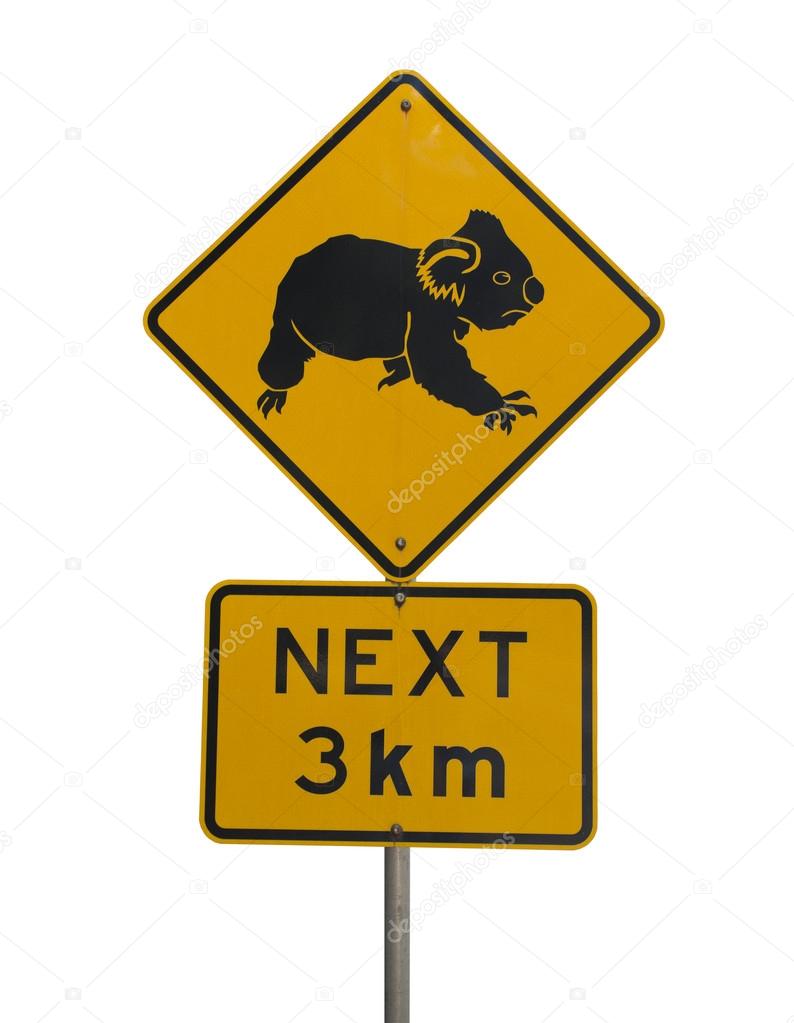 Watch out for koalas in next 3 km roadsign