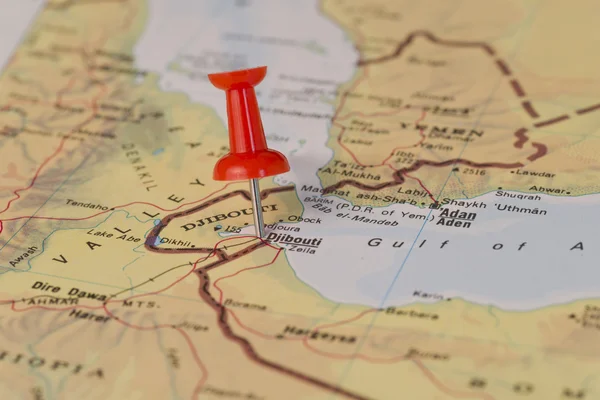 Djibouti Zeila markerade med röd kartnål på karta — Stockfoto