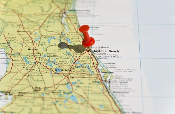 Daytona Beach Contrassegnato sulla mappa con Red Pushpin Fotografia Stock