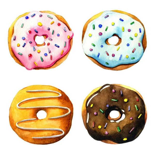 Four watercolor donuts — Stock Photo, Image
