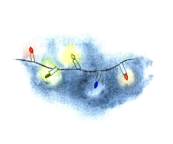 Luzes de Natal. Aquarela — Fotografia de Stock