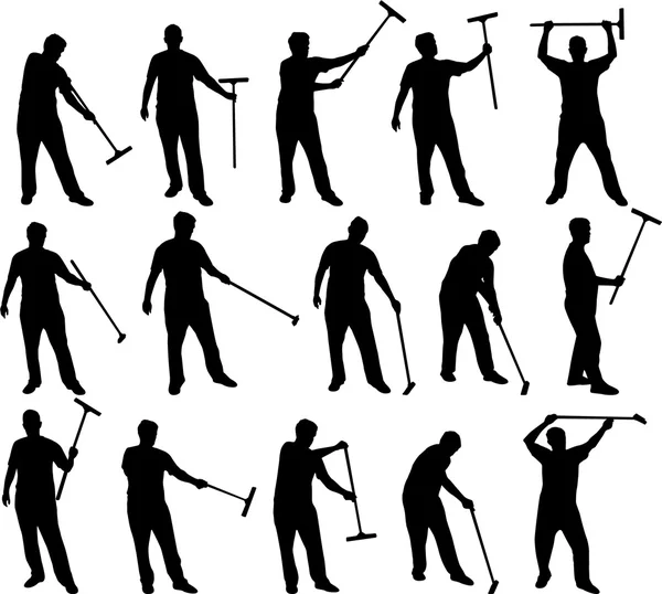 Janitor man vector silhouettes — Stock Vector