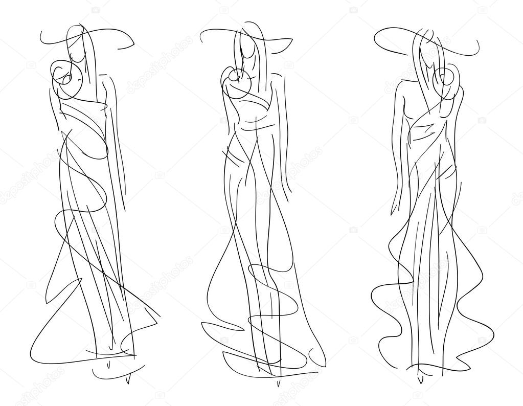 Sketch Fashion Poses - women with dress