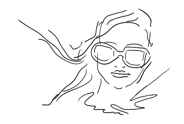 Dessiner à la main visage de femme avec des lunettes illustration vectorielle croquis — Image vectorielle