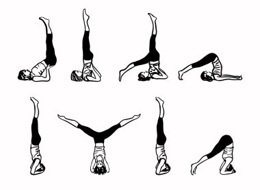 Complex of Inverted Yoga Postures - sketch vector illustration clipart