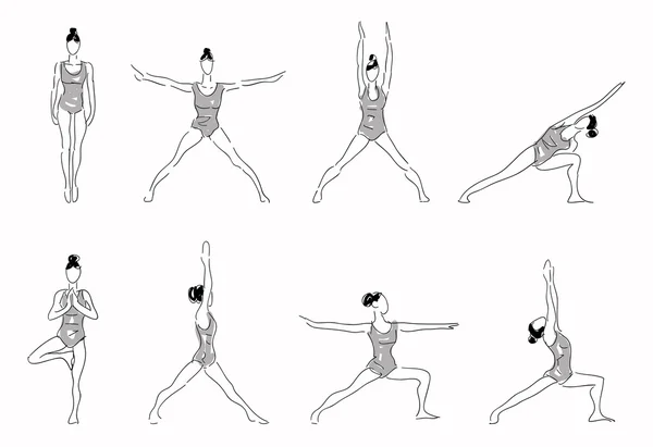 Komplex av yoga stretching poser — Stock vektor