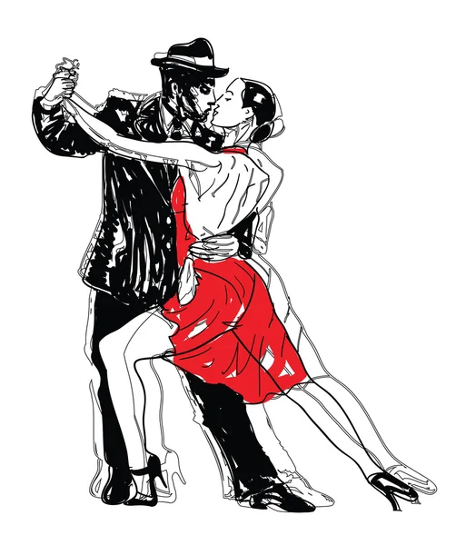 Sketched Tango Dancers in Red and Black — Stock Vector