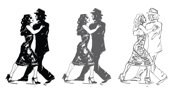 Ballerini di tango in bianco e nero — Vettoriale Stock
