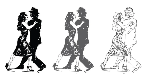 Bailarinas de Tango en Blanco y Negro — Vector de stock