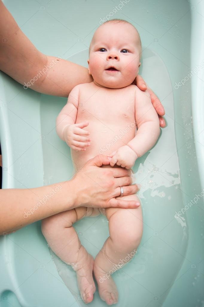 bathing baby girl