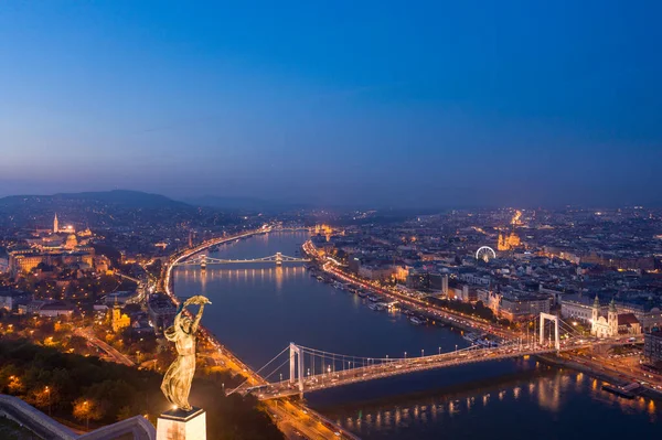 Βουδαπέστη Ουγγαρία Αεροφωτογραφία Του Αγάλματος Της Ελευθερίας — Φωτογραφία Αρχείου