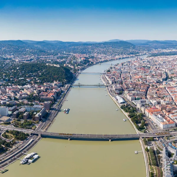 Vista Aérea Budapeste Com Rio Danúbio — Fotografia de Stock