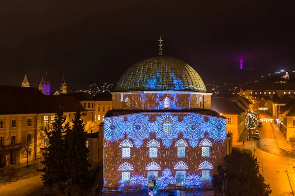 Pittura Leggera Sulla Moschea Sulla Piazza Principale Pecs Ungheria — Foto Stock