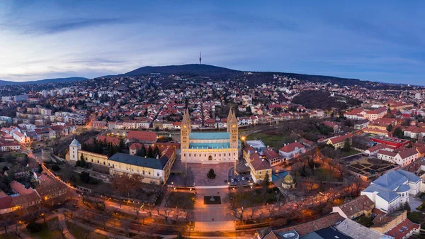 Vista Aerea Della Cattedrale Pecs Notte — Foto Stock