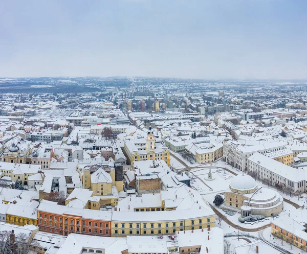Aerial View Pecs Hungary Winter Snowy Rooftops — Stock Photo, Image