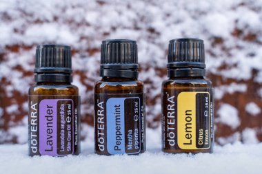Pecs, Hungray - 25 Ocak 2021 - Günlük kullanım için Doterra Esnecessary Oils 'in resimsel editoryal görüntüsü