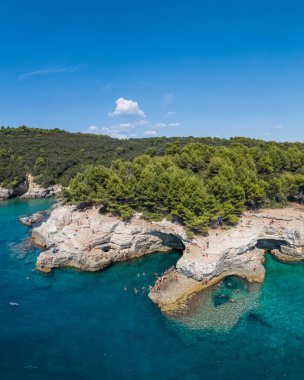 Hırvatistan 'ın Pula kenti yakınlarındaki Rocky plajının hava manzarası