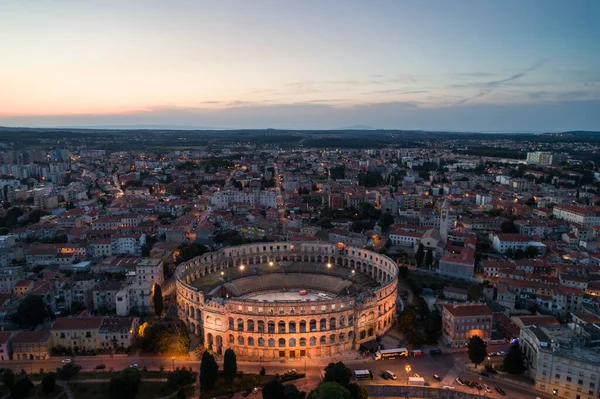 Letecká Fotografie Arény Pule Chorvatsko Noci — Stock fotografie