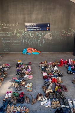 War refugees at the Keleti Railway Station clipart