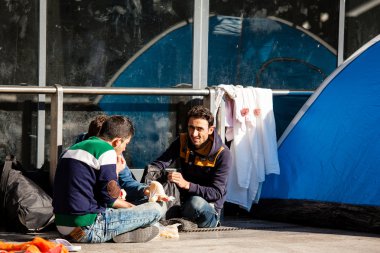 War refugees at the Keleti Railway Station clipart